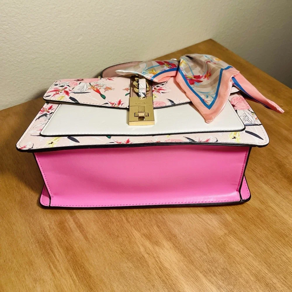 ALDO Cailla Floral Top Handle Bag Purse Pink Crossbody Bow Scarf Accent Vacation